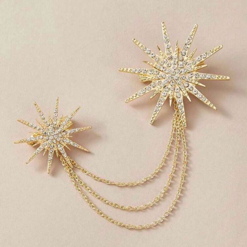 NWT Elegant Silver Starburst Chain Brooch Eight-Pointed Star Shape Diamond - Picture 4 of 4